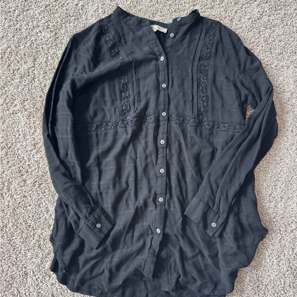 LOFT Maternity Black Long Sleeve Button-Down Blouse lace detail– Size Medium - Picture 2 of 5